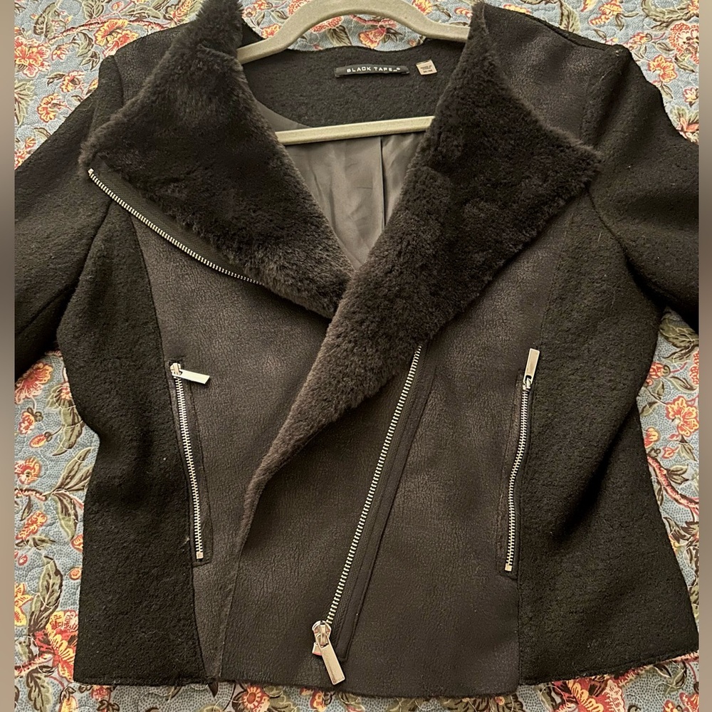 Faux Fir & Suede Bomber Jacket